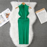 Women's Tank Dress Casual High Neck Hollow Out Sleeveless Solid Color Maxi Long Dress Daily main image 2
