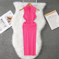 Women's Tank Dress Casual High Neck Hollow Out Sleeveless Solid Color Maxi Long Dress Daily main image 3