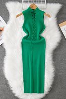 Women's Tank Dress Casual High Neck Hollow Out Sleeveless Solid Color Maxi Long Dress Daily main image 4
