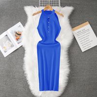 Women's Tank Dress Casual Halter Neck Hollow Out Sleeveless Solid Color Maxi Long Dress Daily main image 4