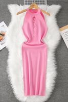 Women's Tank Dress Casual Halter Neck Hollow Out Sleeveless Solid Color Maxi Long Dress Daily main image 5
