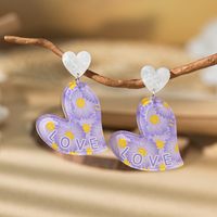 1 Pair Vacation Simple Style Heart Shape Printing Arylic Drop Earrings main image 4