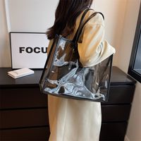 Women's Large PVC Solid Color Basic Classic Style Square Open Jelly Bag sku image 2