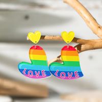 1 Pair Vacation Simple Style Heart Shape Printing Arylic Drop Earrings sku image 6