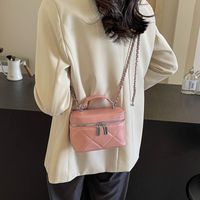 Women's Pu Solid Color Classic Style Sewing Thread Zipper Box Bag sku image 3