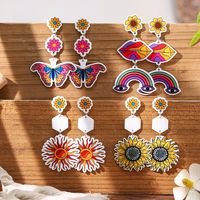 1 Pair Simple Style Classic Style Flower Butterfly Printing Arylic Drop Earrings main image 1