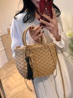 Women's Braid Solid Color Classic Style Weave Sewing Thread String Straw Bag main image 4