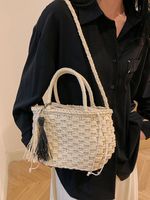 Women's Braid Solid Color Classic Style Weave Sewing Thread String Straw Bag main image 6