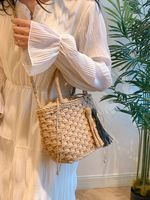 Women's Braid Solid Color Classic Style Weave Sewing Thread String Straw Bag main image 7