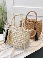 Women's Braid Solid Color Classic Style Weave Sewing Thread String Straw Bag main image 1