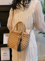 Women's Braid Solid Color Classic Style Weave Sewing Thread String Straw Bag sku image 1