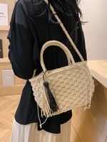 Women's Braid Solid Color Classic Style Weave Sewing Thread String Straw Bag sku image 2