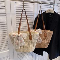 Women's Large Straw Solid Color Beach Classic Style Weave Zipper Straw Bag main image video