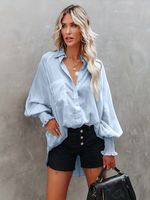 Femmes Chemisière Manche Longue Blouses Impression Poche Élégant Bande Couleur Unie main image 4