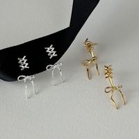 1 Pair Simple Style Bow Knot Plating Inlay Sterling Silver Zircon Drop Earrings main image 3