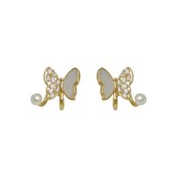 1 Pair Sweet Commute Butterfly Plating Inlay Copper Pearl 18K Gold Plated Ear Studs main image 2