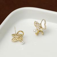 1 Pair Sweet Commute Butterfly Plating Inlay Copper Pearl 18K Gold Plated Ear Studs main image 3