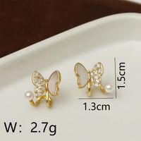 1 Paire Sucré Commuer Papillon Placage Incruster Le Cuivre Perle Plaqué Or 18K Boucles D'Oreilles sku image 1