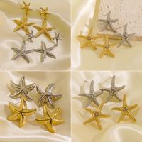 1 Pair Casual Sweet Starfish Inlay 304 Stainless Steel Zircon 18K Gold Plated Drop Earrings Ear Studs main image 1