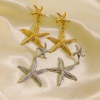 1 Pair Casual Sweet Starfish Inlay 304 Stainless Steel Zircon 18K Gold Plated Drop Earrings Ear Studs main image 6