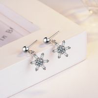 1 Pair Basic Snowflake Inlay Copper Zircon Drop Earrings main image 6