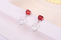 1 Pair Retro Heart Shape Inlay Copper Pearl Zircon Drop Earrings main image 1