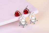 1 Pair Retro Heart Shape Inlay Copper Pearl Zircon Drop Earrings main image 7