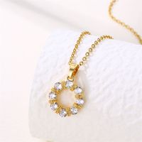 201 Stainless Steel Brass 18K Gold Plated Elegant Lady Korean Style Plating Inlay Circle Rhinestones Zircon Pendant Necklace sku image 1