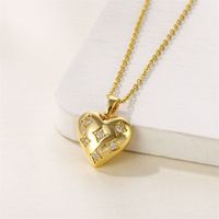 1 Piece Fashion Heart Shape Stainless Steel Brass Plating Inlay Zircon Pendant Necklace sku image 1