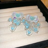1 Pair Elegant Sweet Heart Shape Butterfly Bow Knot Beaded Arylic Alloy Drop Earrings main image 3