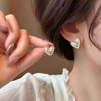 1 Pair IG Style Sweet Heart Shape Flower Inlay Alloy Pearl Silver Plated Ear Studs main image 4