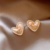1 Pair IG Style Sweet Heart Shape Flower Inlay Alloy Pearl Silver Plated Ear Studs main image 5