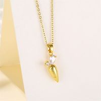 201 Stainless Steel Brass 18K Gold Plated Shiny Inlay Plating Carrot Zircon Pendant Necklace main image 6