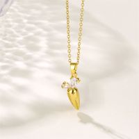 201 Stainless Steel Brass 18K Gold Plated Shiny Inlay Plating Carrot Zircon Pendant Necklace main image 4