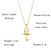 201 Stainless Steel Brass 18K Gold Plated Shiny Plating Inlay Key Zircon Pendant Necklace main image 2