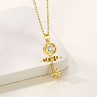 201 Stainless Steel Brass 18K Gold Plated Shiny Plating Inlay Key Zircon Pendant Necklace main image 4