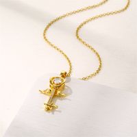 201 Stainless Steel Brass 18K Gold Plated Shiny Plating Inlay Key Zircon Pendant Necklace main image 5