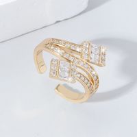 Wholesale Commute Shiny Geometric Copper Inlay Artificial Crystal Zircon Open Rings main image 1