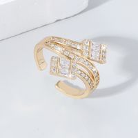 Wholesale Commute Shiny Geometric Copper Inlay Artificial Crystal Zircon Open Rings main image 4
