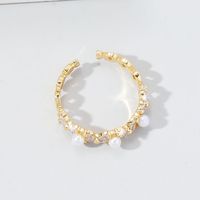 Großhandel IG-Stil Süss Pendeln Geometrisch Kupfer Inlay Künstliche Perlen Diamant Offener Ring main image 4