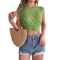 Women's Knitwear Short Sleeve Tank Tops Hollow Out Streetwear Solid Color main image 4