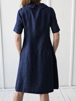 Women's Princess Dress Vacation Round Neck Pocket Short Sleeve Solid Color Midi Dress Holiday Daily main image 5