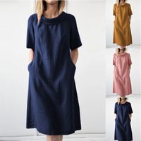 Women's Princess Dress Vacation Round Neck Pocket Short Sleeve Solid Color Midi Dress Holiday Daily main image 6