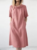 Women's Princess Dress Vacation Round Neck Pocket Short Sleeve Solid Color Midi Dress Holiday Daily main image 3