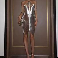 Women's Sheath Dress Streetwear Halter Neck Sleeveless Solid Color Knee-Length Nightclub Banquet Bar main image 4