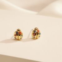 IG Style Lady Modern Style Beetles Copper Inlay Zircon Ear Studs 1 Pair sku image 1