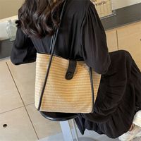 Women's Braid Solid Color Classic Style Weave Sewing Thread Zipper Shoulder Bag sku image 1