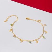 Vacation Beach Classic Style Moon 18K Gold Plated Rhinestones Copper Wholesale Anklet main image 4