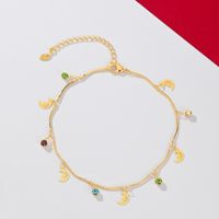 Vacation Beach Classic Style Moon 18K Gold Plated Rhinestones Copper Wholesale Anklet main image 1