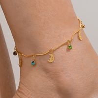 Vacation Beach Classic Style Moon 18K Gold Plated Rhinestones Copper Wholesale Anklet main image 3